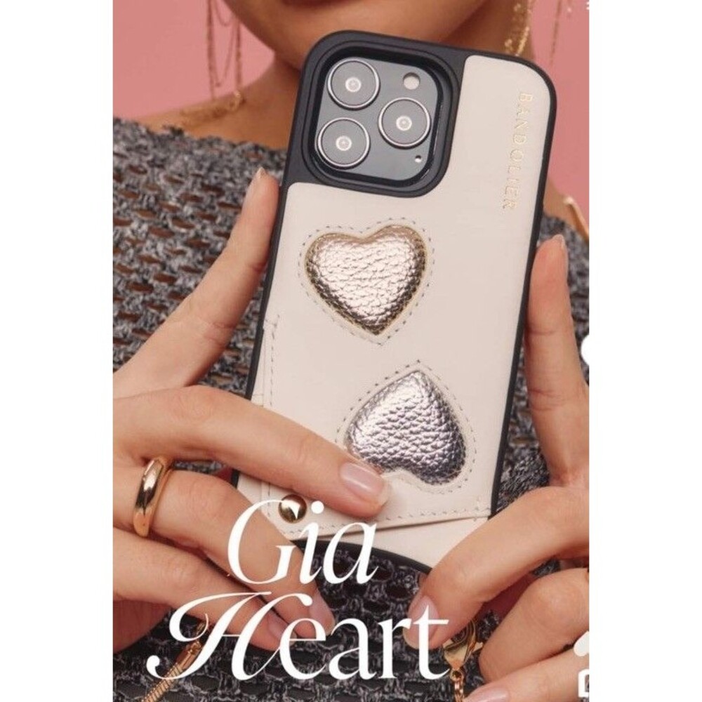 Bandolier Gia Ivory Metallic Hearts Crossbody Phone Case Wallet for 13 Pro Max
